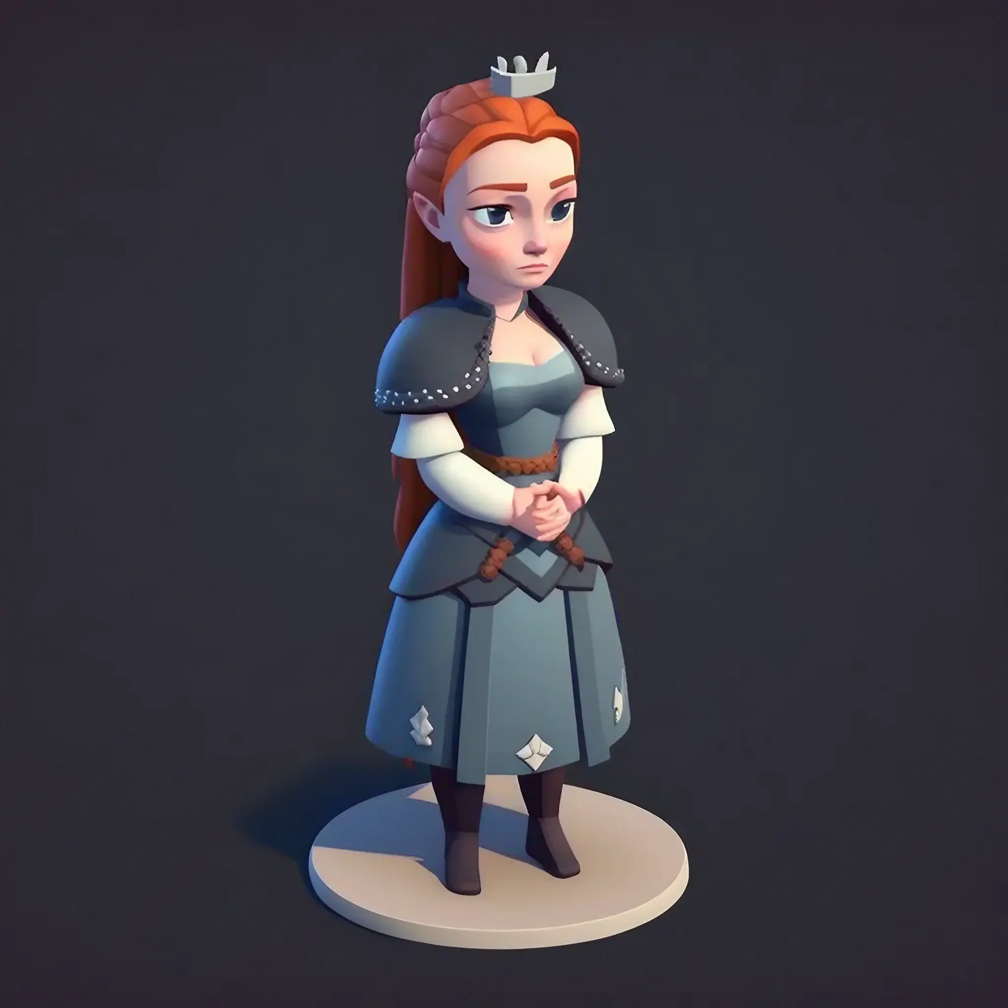 Sansa Stark, isometric, full body, game character, Clash Royale, blender 3d, style of artstation and behance, Vector art